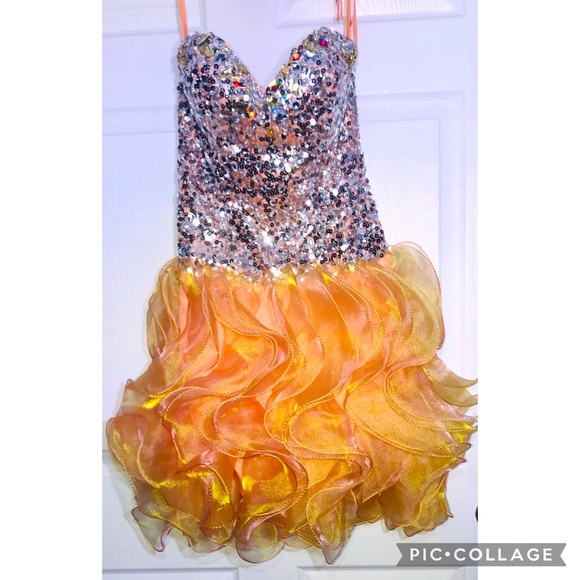 New Limited Edition Peach/ Orange Ruffle Sequin Top Prom Dress Sizes 4 and 6 - Picture 4 of 6